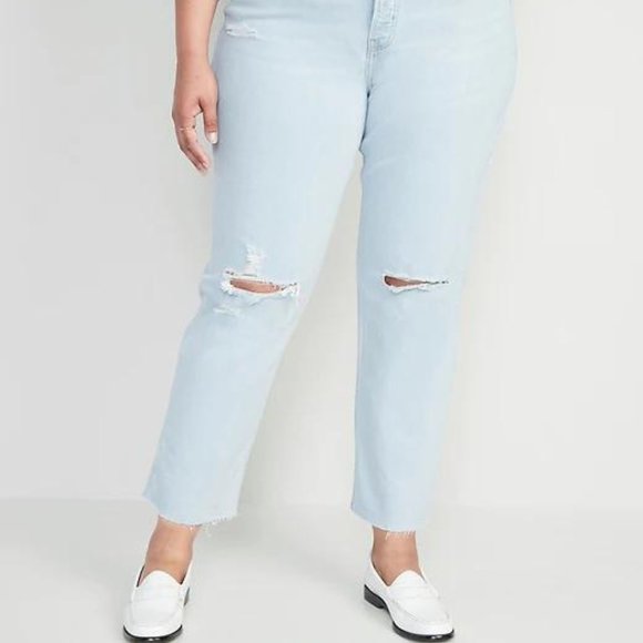 Old Navy Extra High-Waisted Button-Fly Sky-Hi Straight Ripped Jeans for Women - Picture 9 of 11